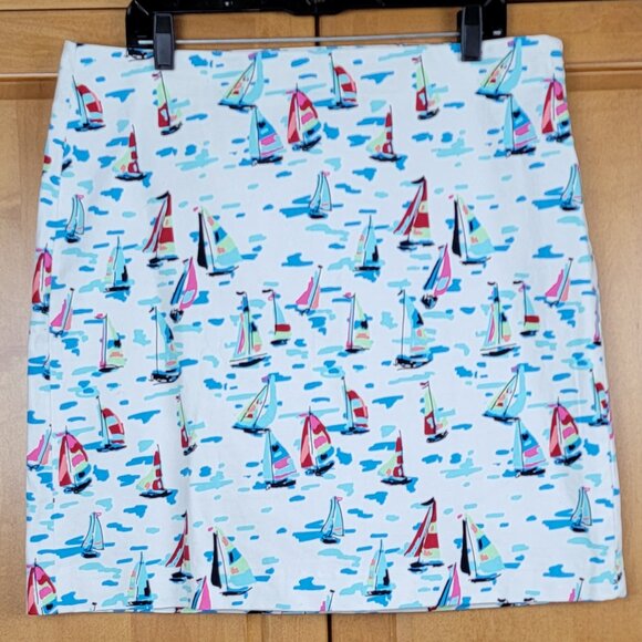 Talbots Dresses & Skirts - Talbots Multicolor Seaside Nautical Sailboat Stretch Cotton Skirt - 14